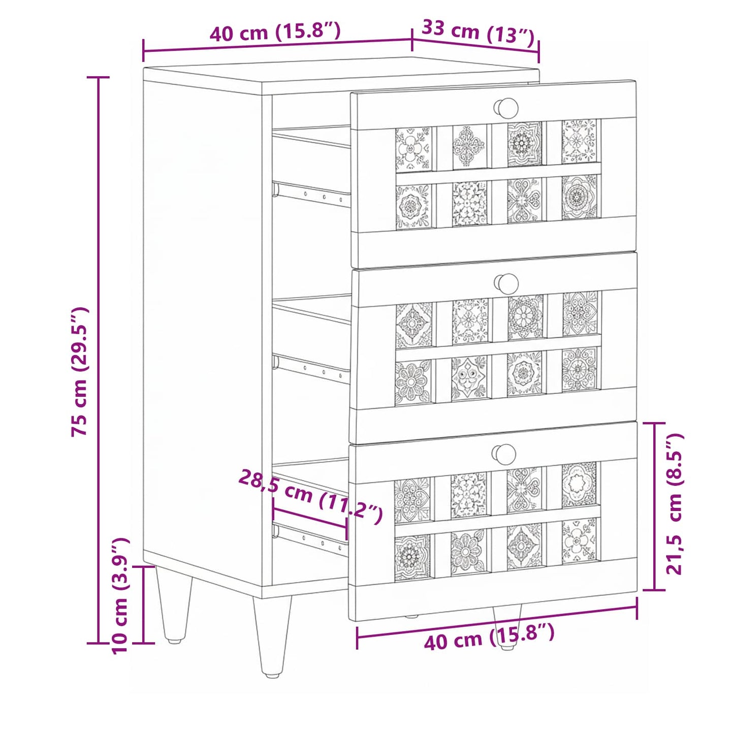 vidaXL Sideboard with Drawer Natural 40 x 33 x 75 cm Solid Mango Wood