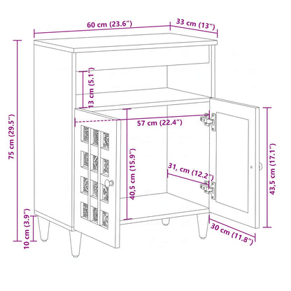 vidaXL Sideboard with Door Natural 60 x 33.5 x 75 cm Solid Mango Wood