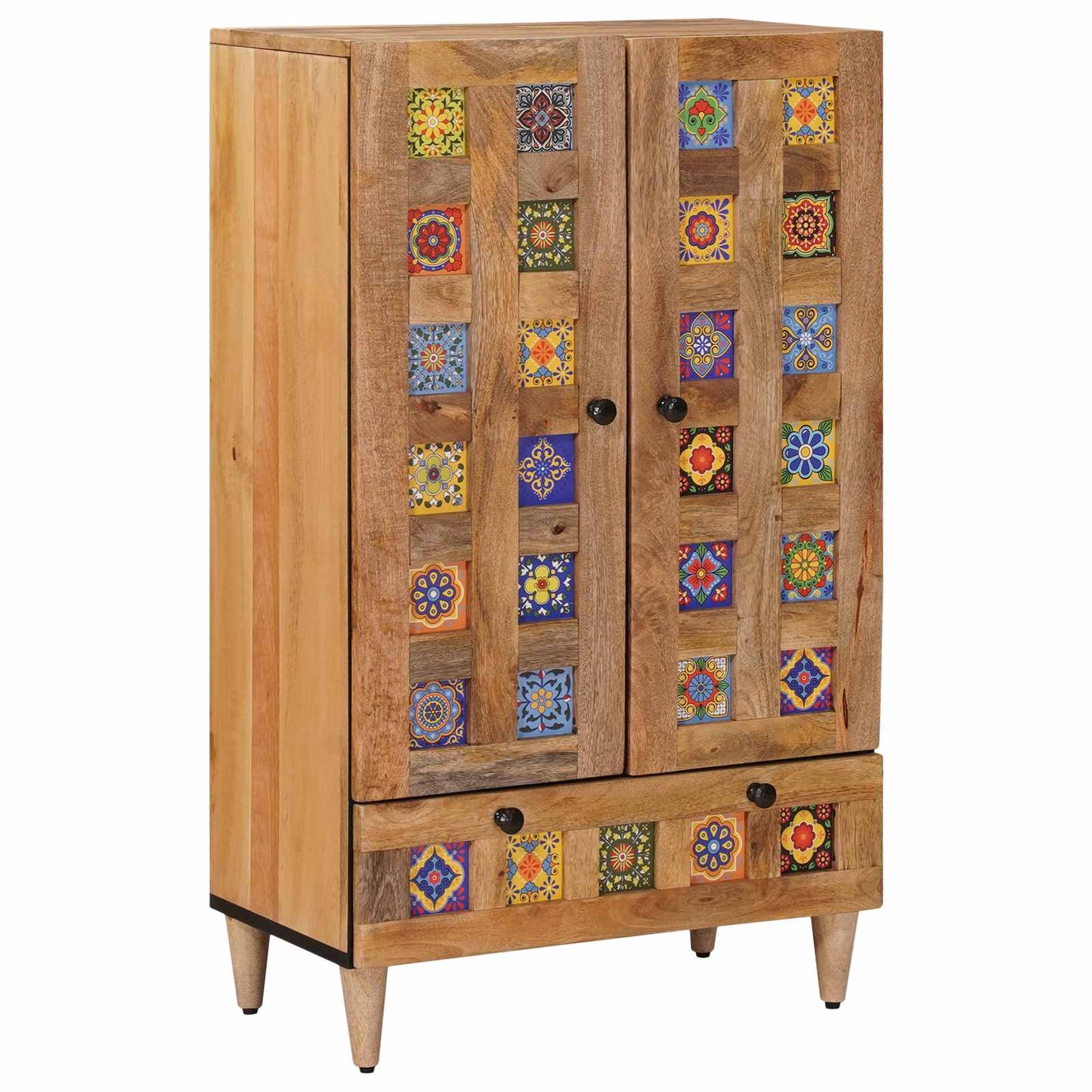 vidaXL Highboard with Door Natural 60 x 33.5 x 100 cm Solid Mango Wood