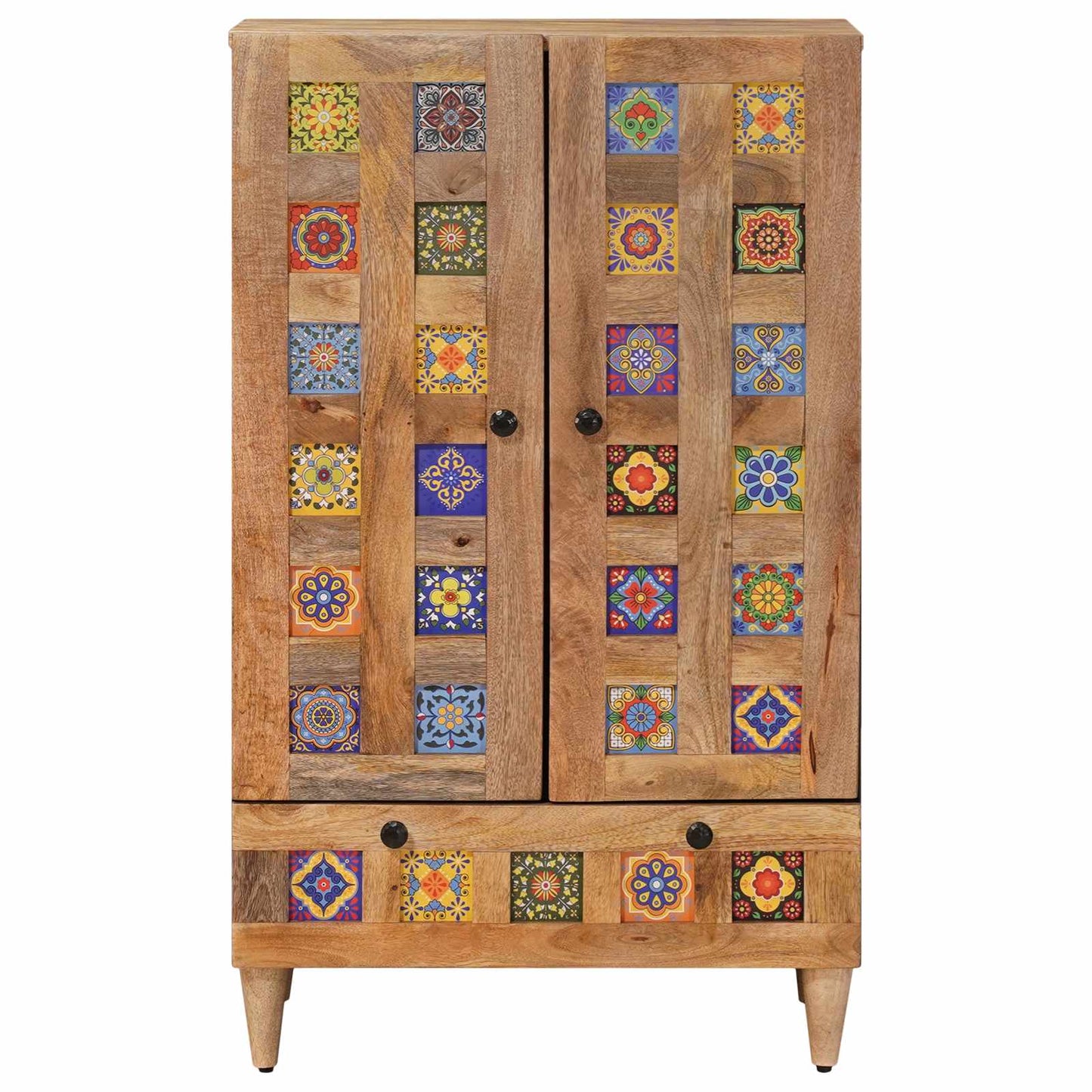 vidaXL Highboard with Door Natural 60 x 33.5 x 100 cm Solid Mango Wood