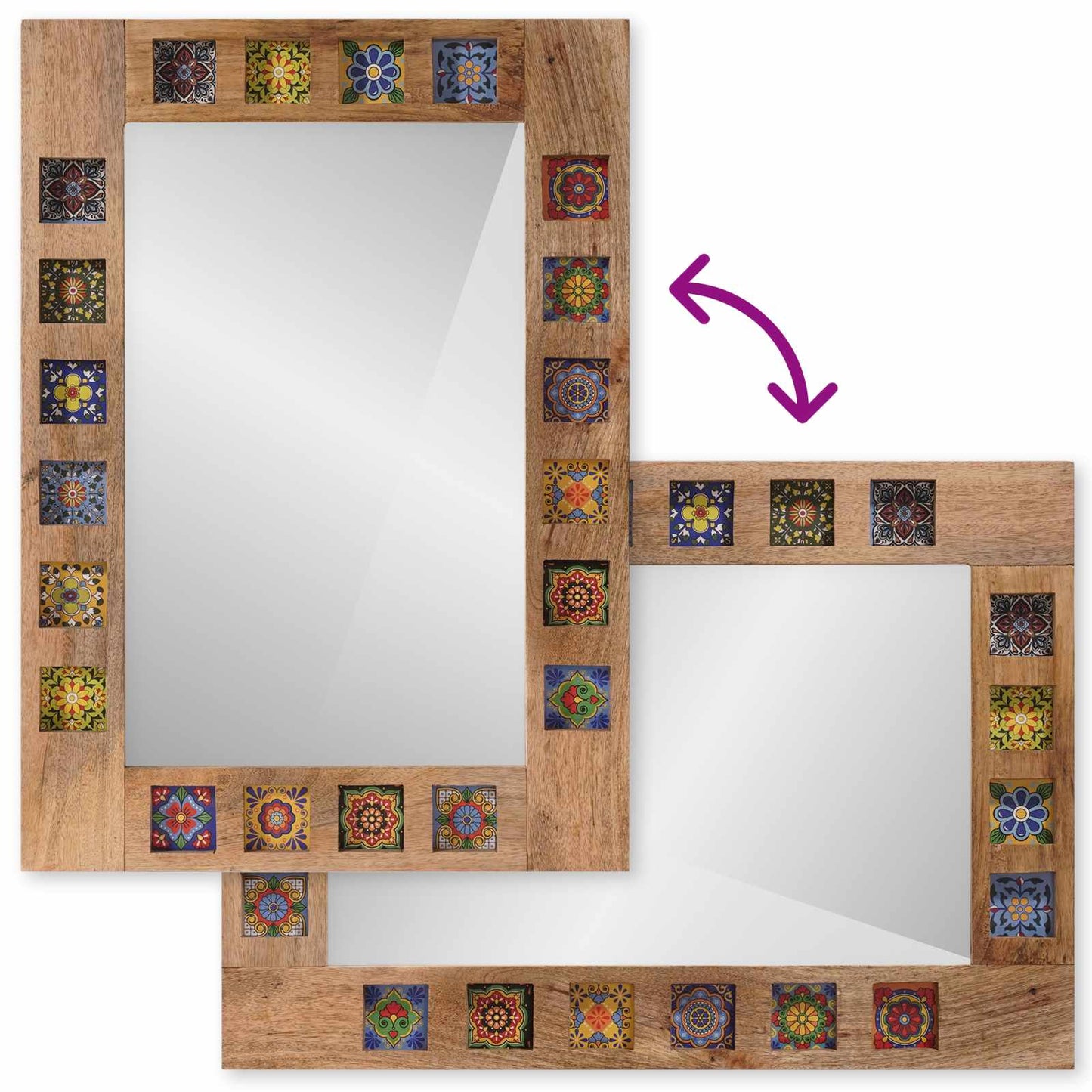 vidaXL Bathroom Mirror Natural 50 x 70 x 3 cm Solid Mango Wood