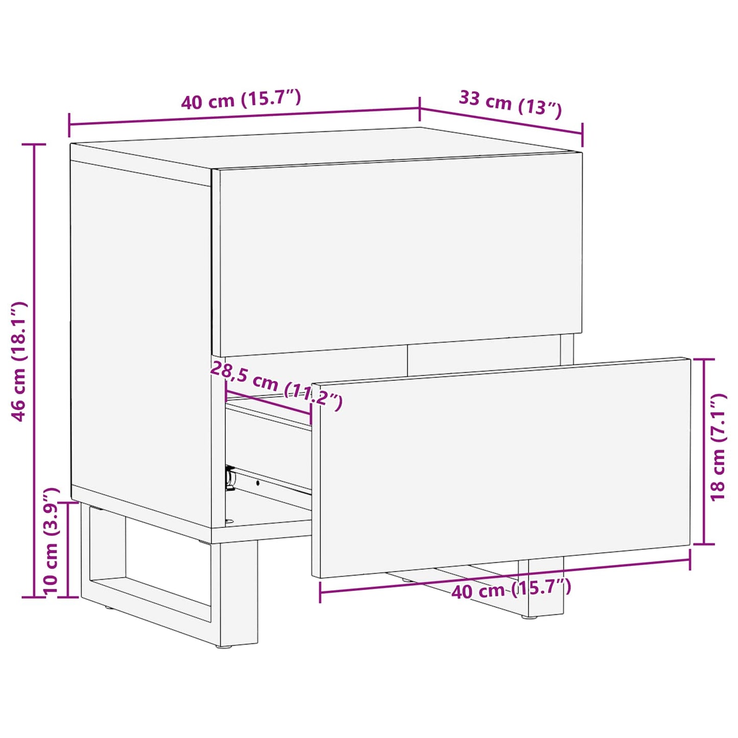 vidaXL Bedside Cabinet Brown 40 x 33 x 46 cm Solid Mango Wood