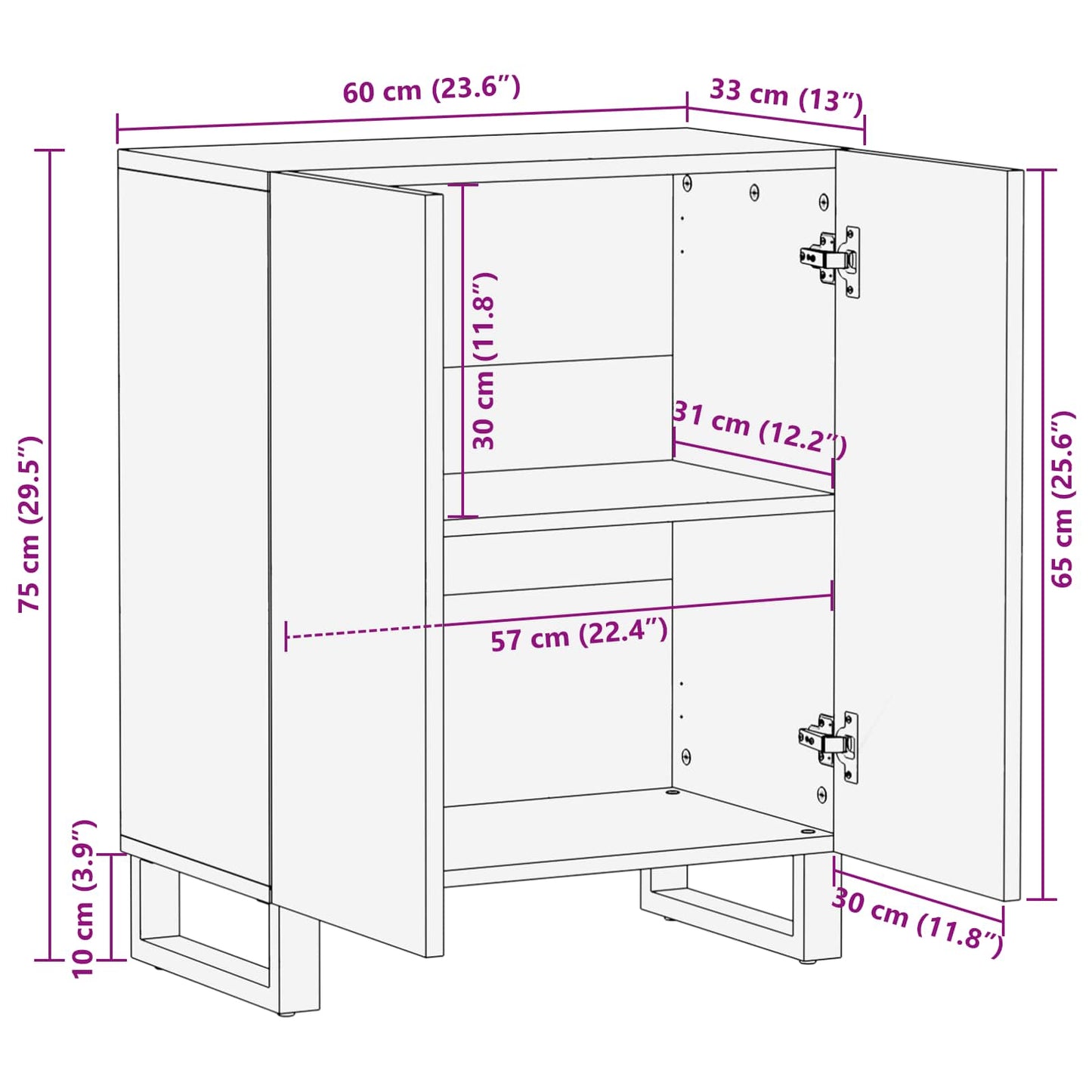 vidaXL Storage Sideboard Brown 60 x 33 x 75 cm Solid Mango Wood