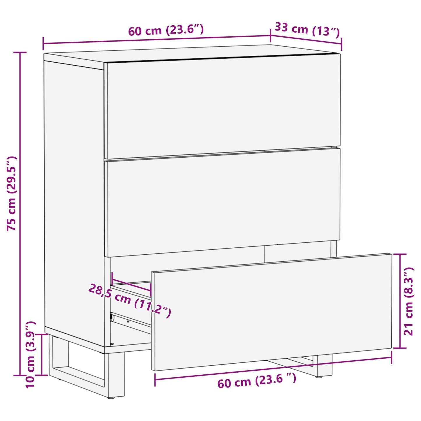 vidaXL Storage Sideboard Brown 60 x 33 x 75 cm Solid Mango Wood
