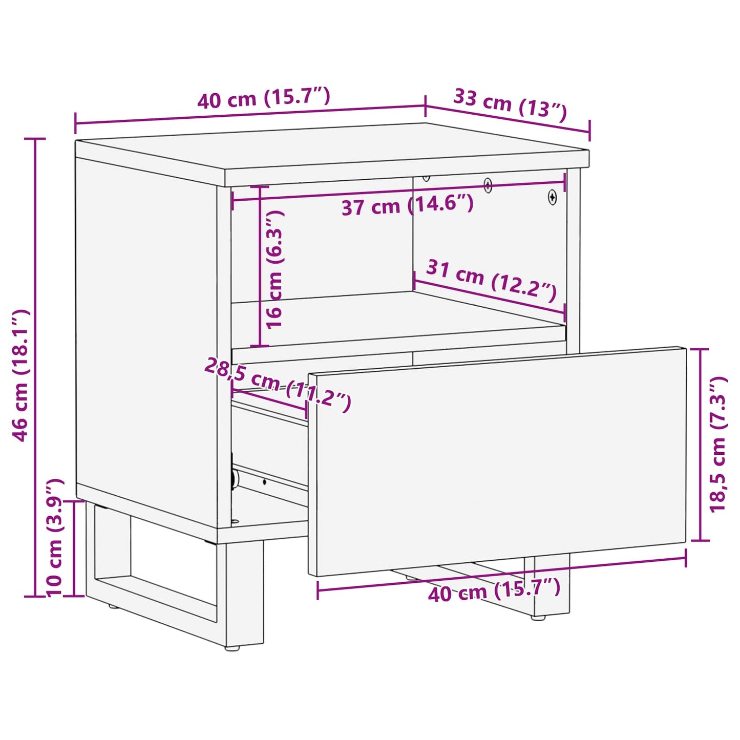 vidaXL Bed cabinet with Drawer Brown 40 x 33 x 46 cm Solid Mango Wood