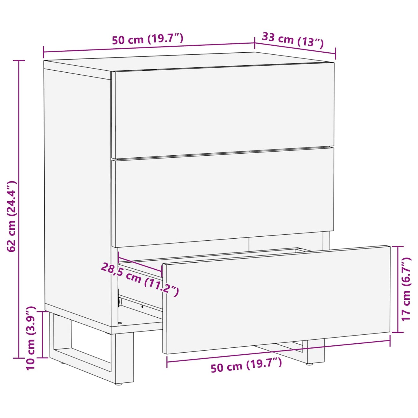 vidaXL Bed cabinet with Drawer Brown 50 x 33 x 62 cm Solid Mango Wood