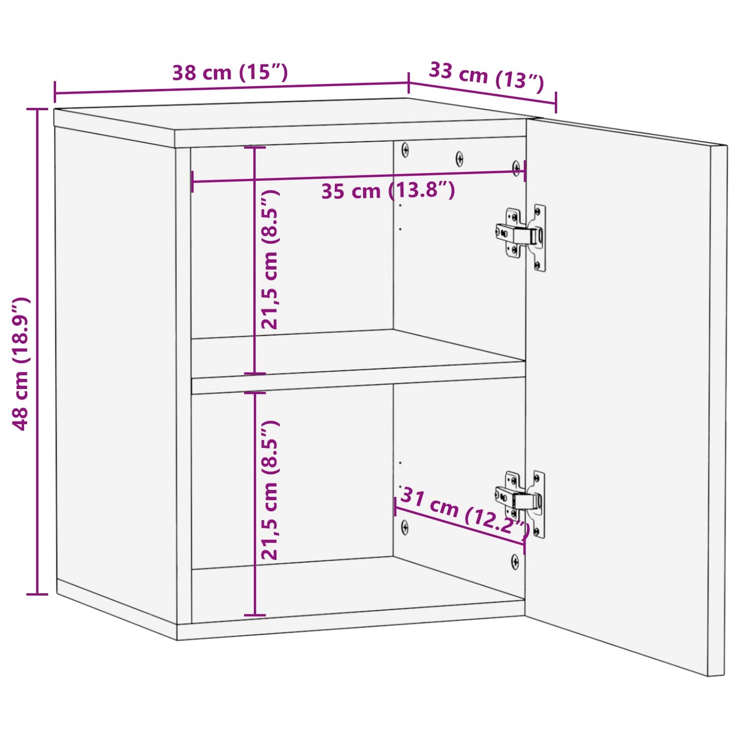 vidaXL Bathroom Hanging Cabinet with Storage Natural 38 x 33 x 48 cm