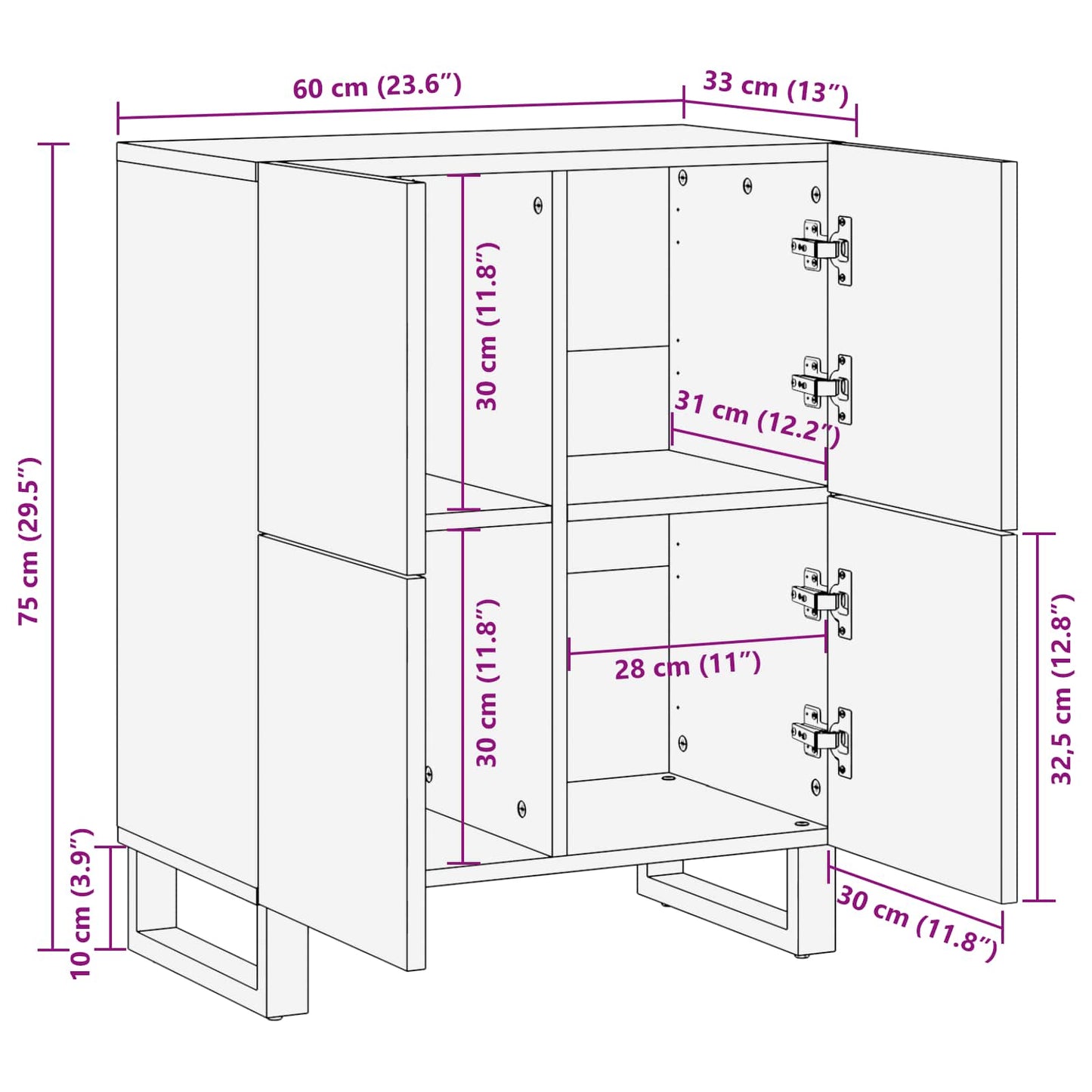 vidaXL Side Cabinet with Door Brown 60 x 33 x 75 cm Solid Mango Wood