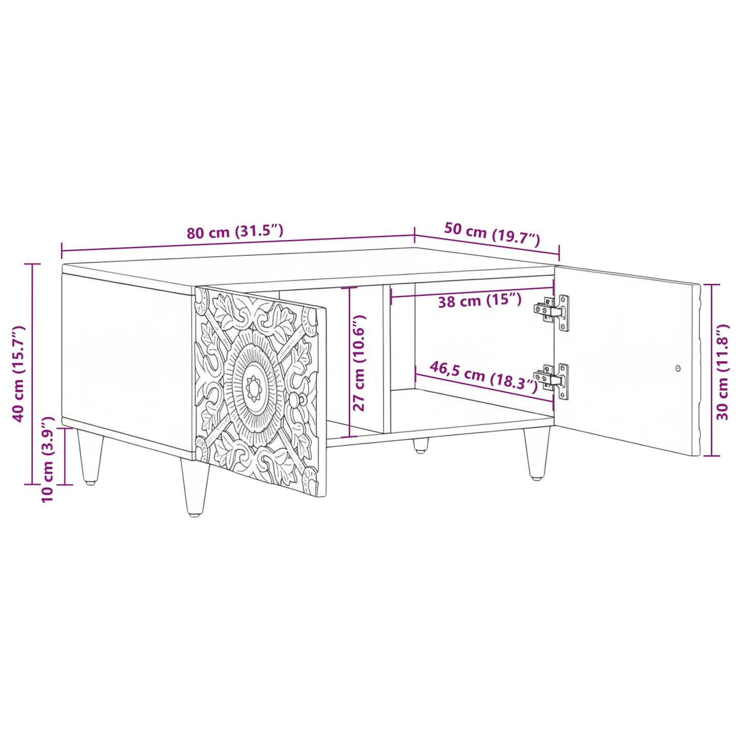 vidaXL Coffee Table Brown 80 x 50 x 40 cm Solid Mango Wood
