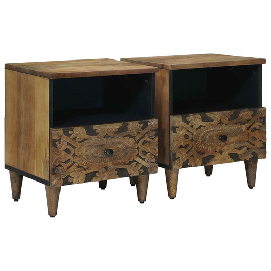 vidaXL Bed cabinet 2 pcs Brown 40 x 33 x 46 cm Solid Mango Wood