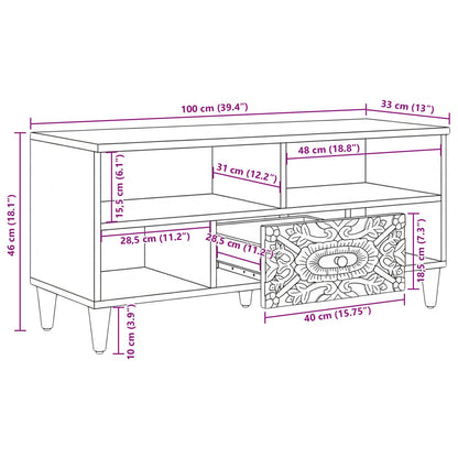 vidaXL TV Cabinet with Shelf Brown 100 x 33.5 x 46 cm Solid Mango Wood