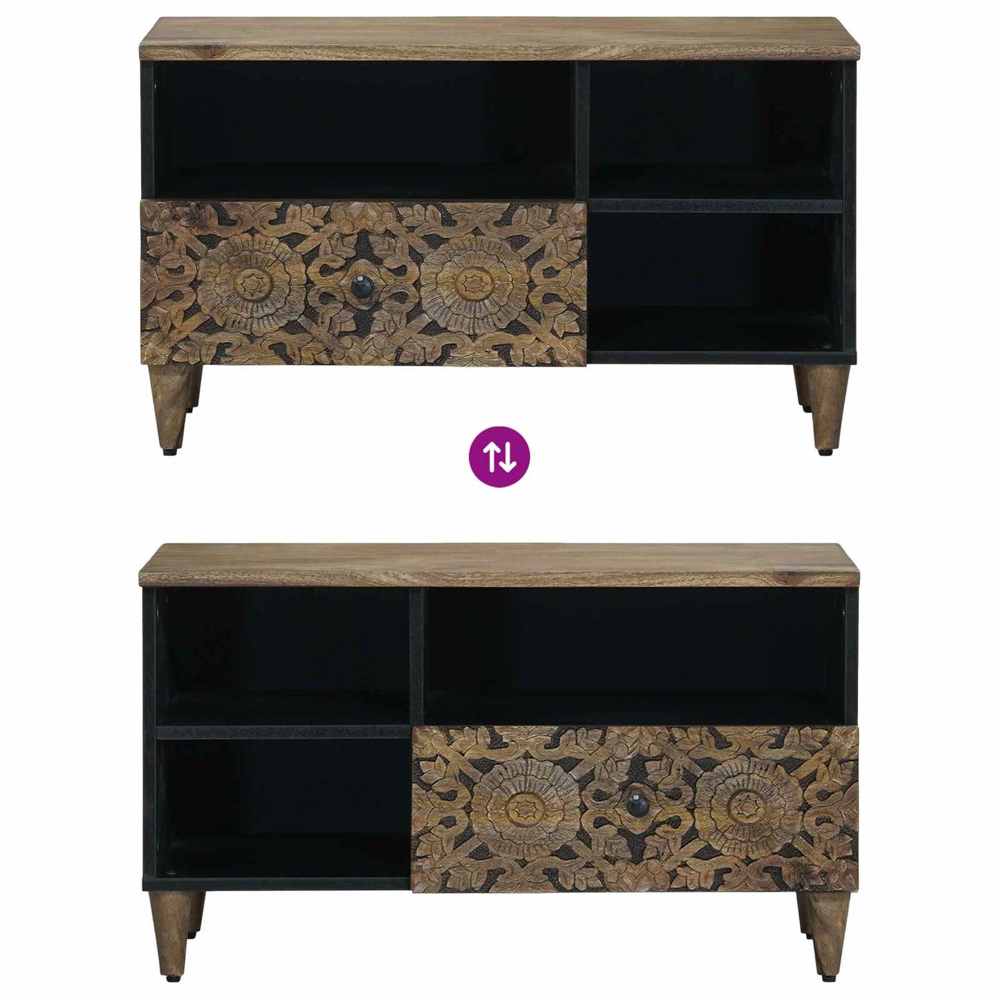 vidaXL TV Cabinet with Drawer Brown 80 x 33.5 x 46 cm Solid Mango Wood
