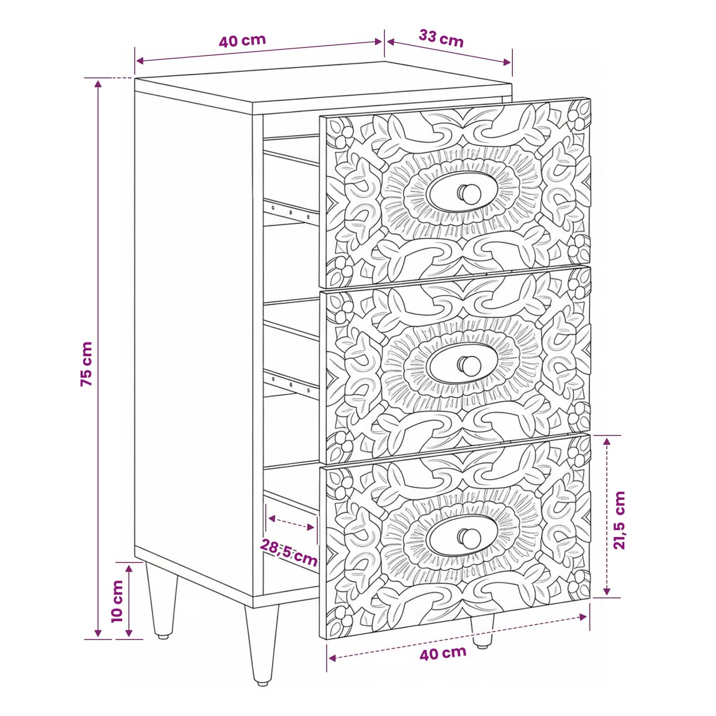 vidaXL Sideboard Brown 40 x 33.5 x 75 cm Solid Mango Wood