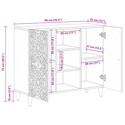 vidaXL Sideboard with Shelf Brown 90 x 33.5 x 75 cm Solid Mango Wood