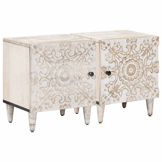 vidaXL Bedside Cabinet 2 pcs White 40 x 33.5 x 46 cm Solid Mango Wood
