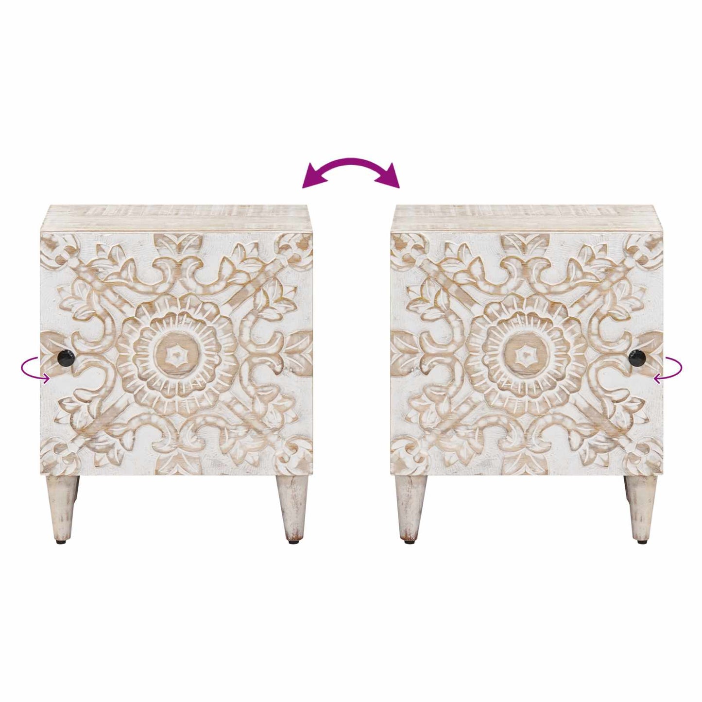 vidaXL Bedside Cabinet 2 pcs White 40 x 33.5 x 46 cm Solid Mango Wood