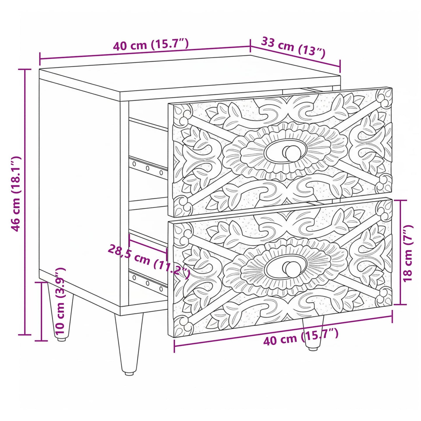 vidaXL Bedside Cabinet 2 pcs White 40 x 33.5 x 46 cm Solid Mango Wood