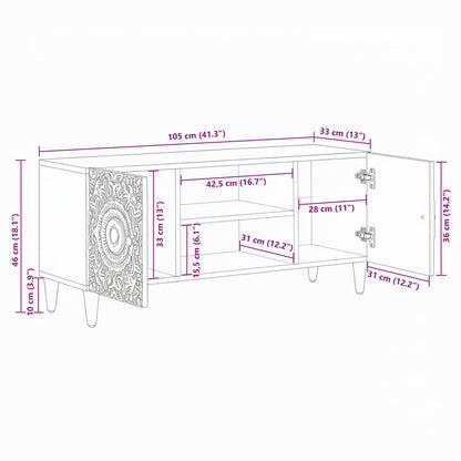 vidaXL TV Cabinet White 105 x 33.5 x 46 cm Solid Mango Wood