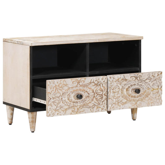 vidaXL TV Cabinet White 70 x 33.5 x 46 cm Solid Mango Wood