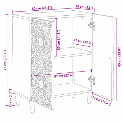 vidaXL Storage Sideboard White 60 x 33.5 x 75 cm Solid Mango Wood