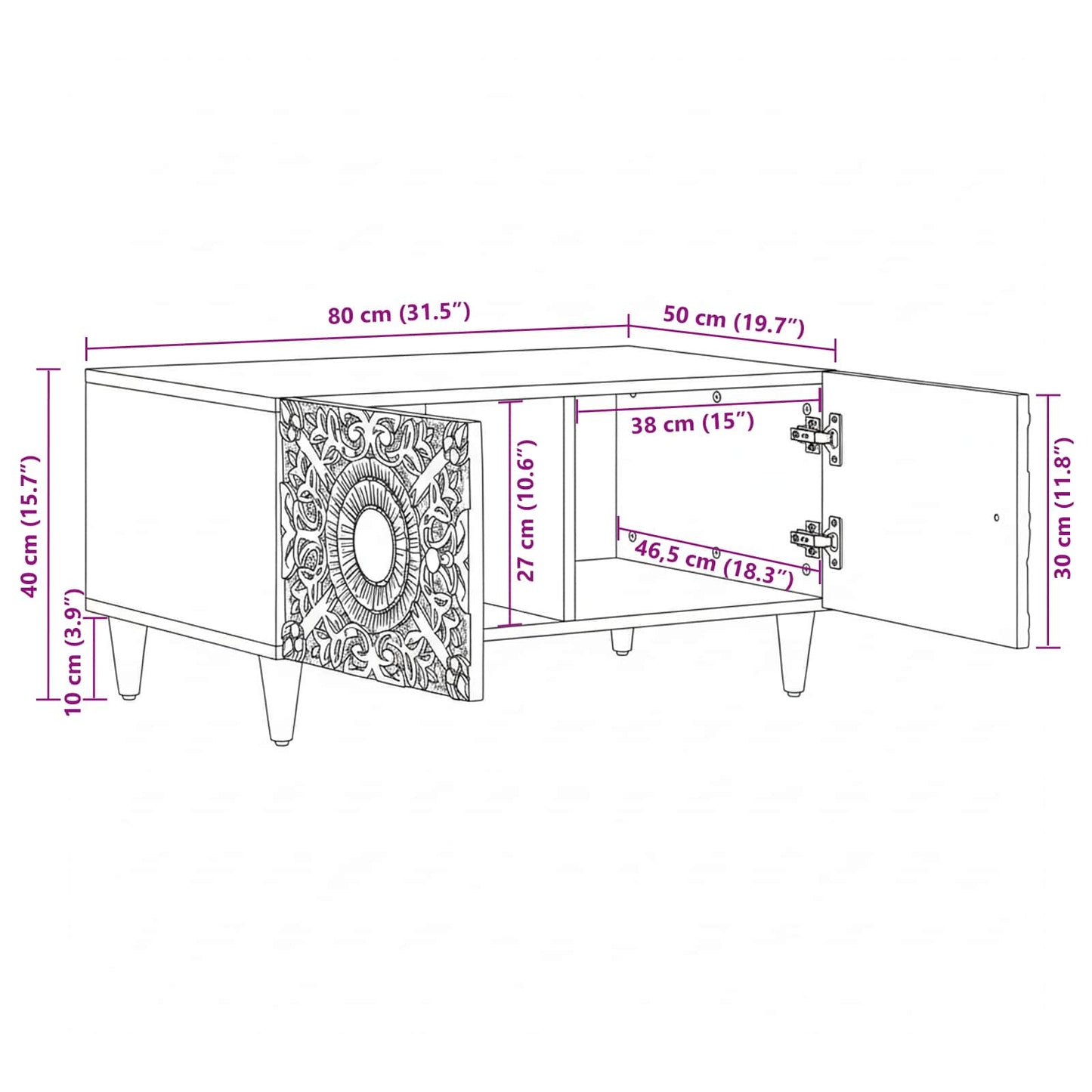 vidaXL Coffee Table White 80 x 50 x 40 cm Solid Mango Wood