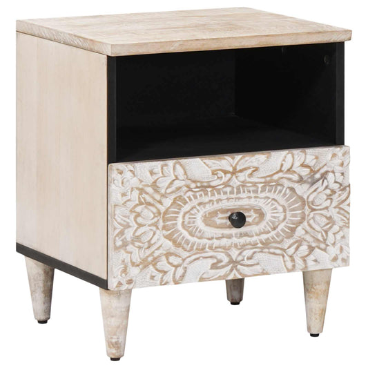 vidaXL Bed cabinet with Drawer White 40 x 33 x 46 cm Solid Mango Wood