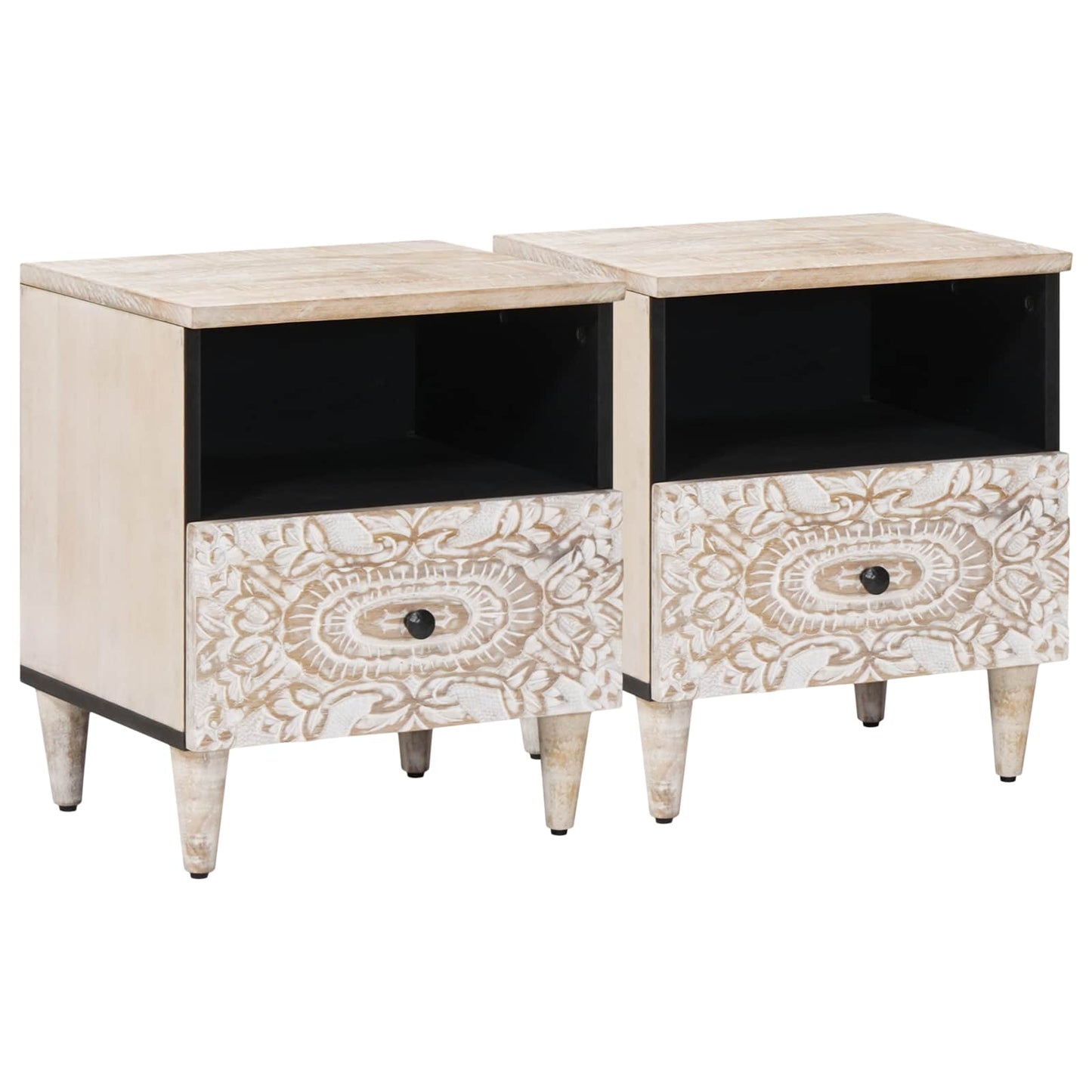 vidaXL Bed cabinet 2 pcs White 40 x 33 x 46 cm Solid Mango Wood