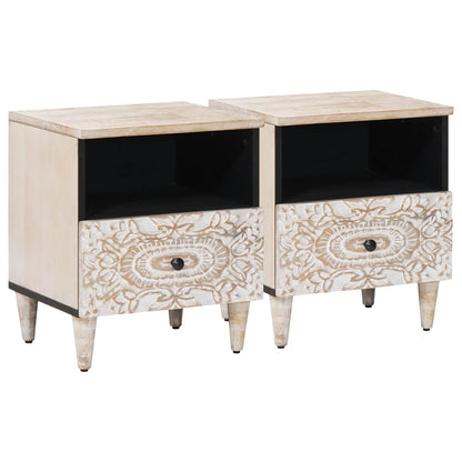 vidaXL Bed cabinet 2 pcs White 40 x 33 x 46 cm Solid Mango Wood