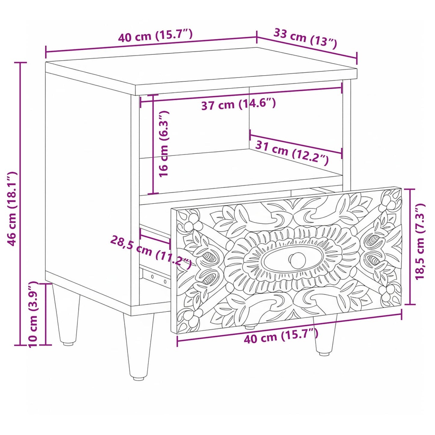 vidaXL Bed cabinet 2 pcs White 40 x 33 x 46 cm Solid Mango Wood