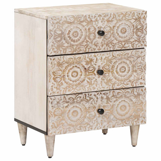 vidaXL Bed cabinet with Drawer White 50 x 33 x 60 cm Solid Mango Wood