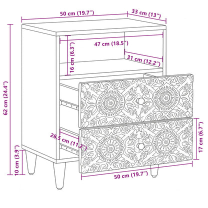 vidaXL Bed cabinet with Drawer White 50 x 33 x 60 cm Solid Mango Wood