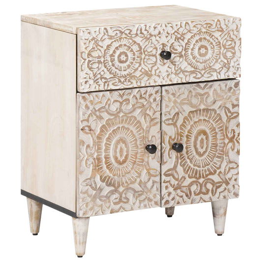vidaXL Bed cabinet with Drawer White 50 x 33 x 60 cm Solid Mango Wood