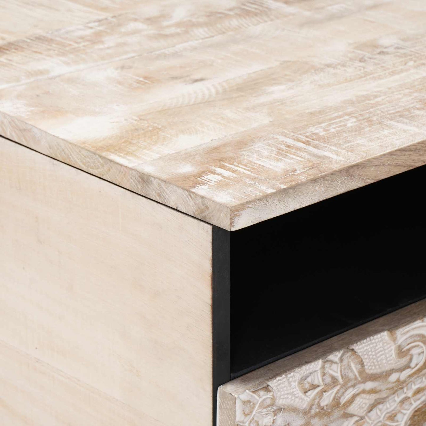 vidaXL Coffee Table with Drawer White 80 x 54 x 40 cm Solid Mango Wood