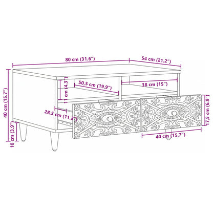 vidaXL Coffee Table with Drawer White 80 x 54 x 40 cm Solid Mango Wood