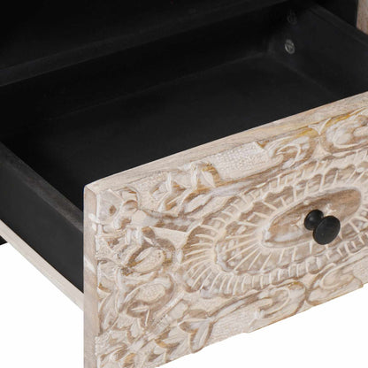 vidaXL TV Cabinet with Door White 105 x 33.5 x 46 cm Solid Mango Wood