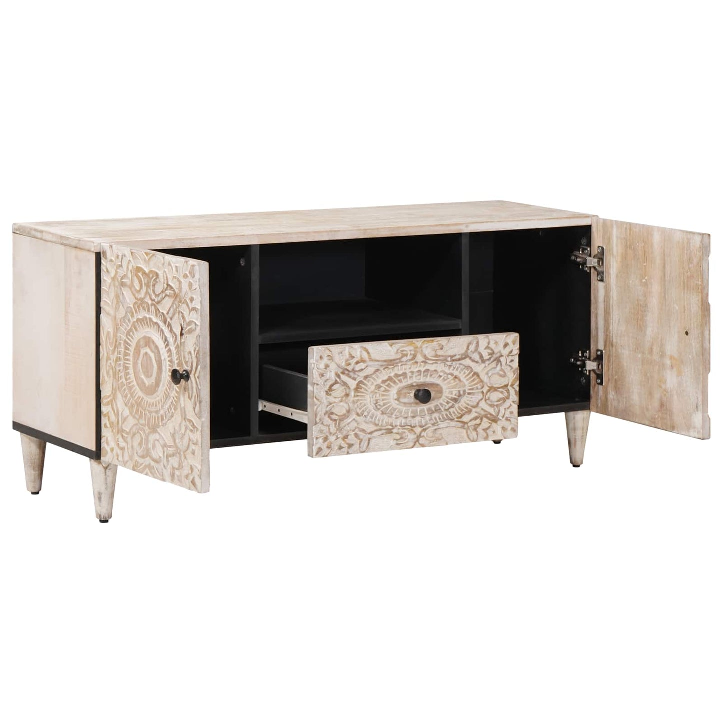 vidaXL TV Cabinet with Door White 105 x 33.5 x 46 cm Solid Mango Wood