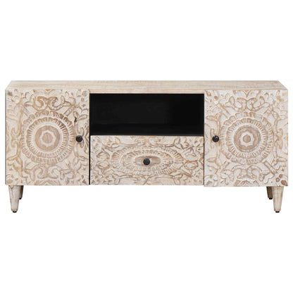 vidaXL TV Cabinet with Door White 105 x 33.5 x 46 cm Solid Mango Wood