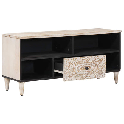 vidaXL TV Cabinet with Shelf White 100 x 33.5 x 46 cm Solid Mango Wood