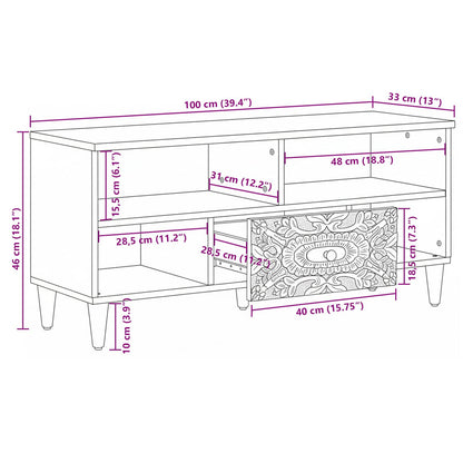 vidaXL TV Cabinet with Shelf White 100 x 33.5 x 46 cm Solid Mango Wood