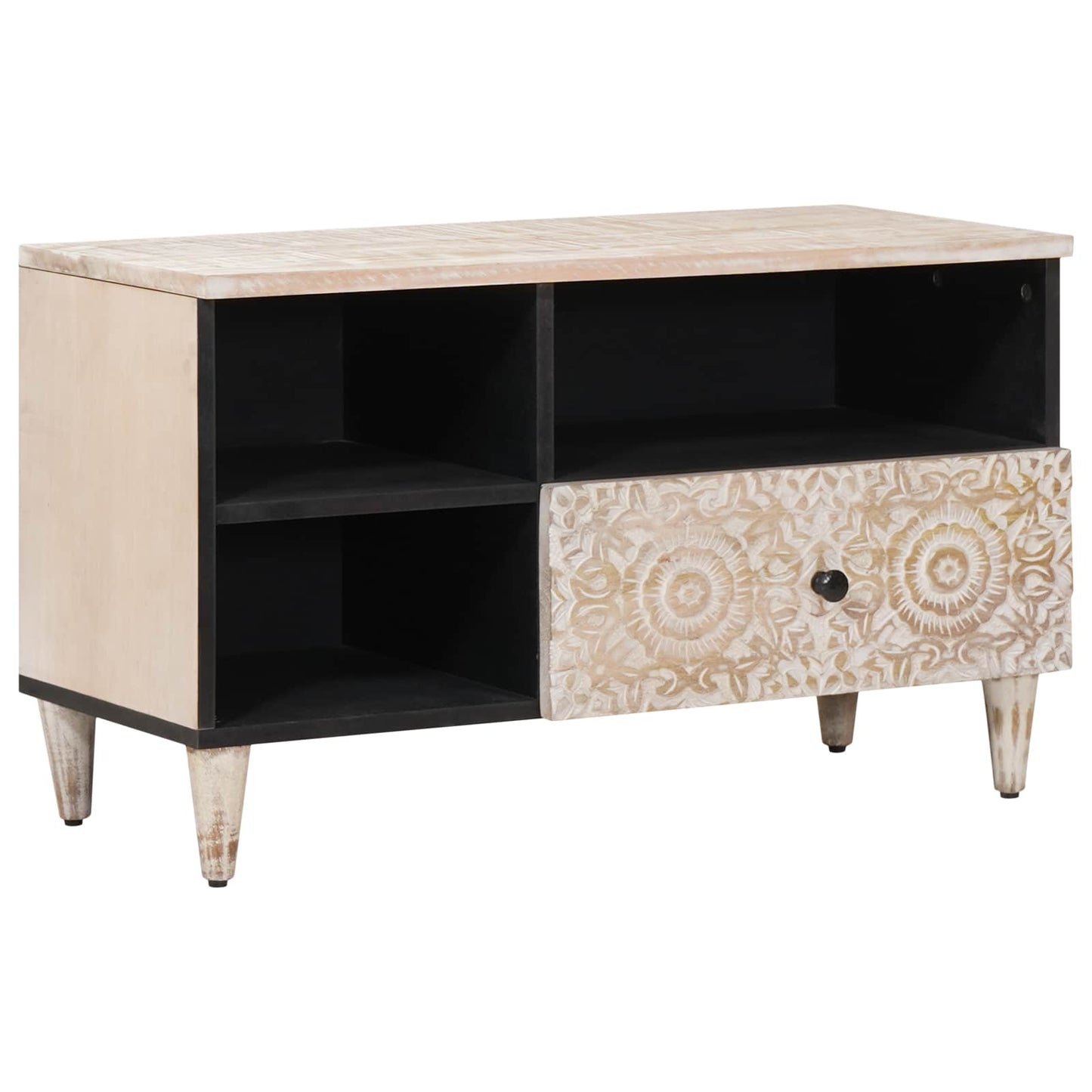 vidaXL TV Cabinet with Drawer White 80 x 33.5 x 46 cm Solid Mango Wood