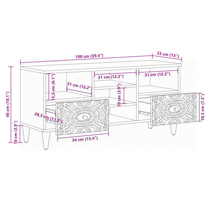 vidaXL TV Cabinet with Shelf White 100 x 33.5 x 46 cm Solid Mango Wood