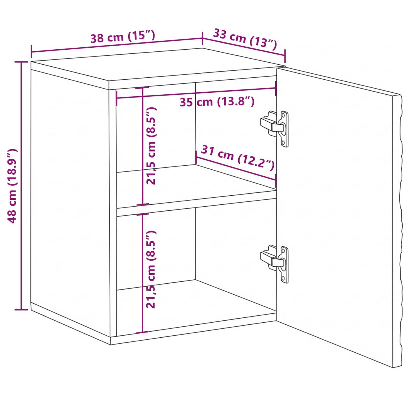 vidaXL Bathroom Hanging Cabinet with Storage White 38 x 33.5 x 48 cm