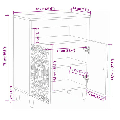 vidaXL Sideboard with Storage White 60 x 33.5 x 75 cm Solid Mango Wood