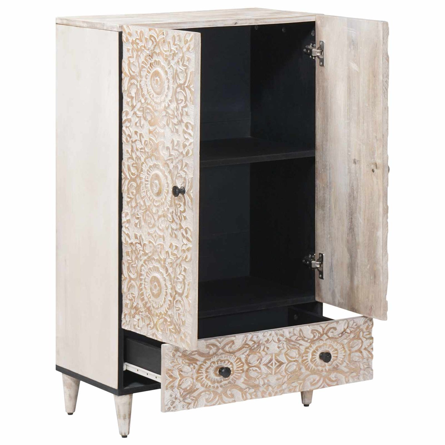 vidaXL High Board with Shelf White 60 x 33.5 x 100 cm Solid Mango Wood