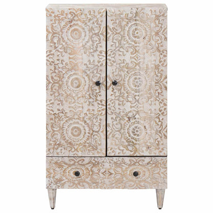 vidaXL High Board with Shelf White 60 x 33.5 x 100 cm Solid Mango Wood