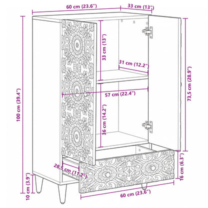 vidaXL High Board with Shelf White 60 x 33.5 x 100 cm Solid Mango Wood