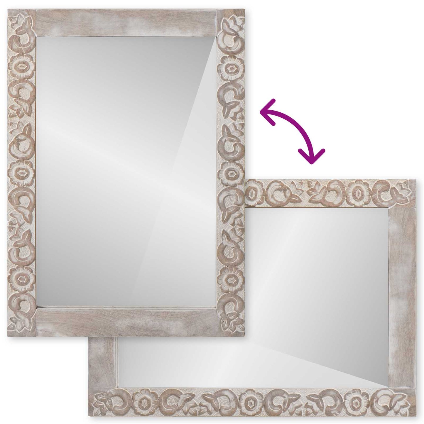 vidaXL Wall Mirror Rectangular White 70 x 50 cm Solid Mango Wood