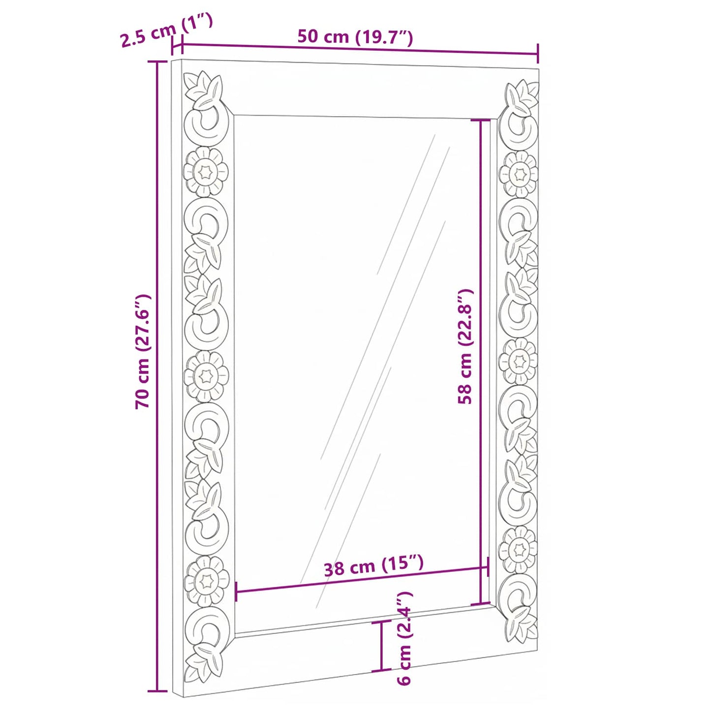 vidaXL Wall Mirror Rectangular White 70 x 50 cm Solid Mango Wood