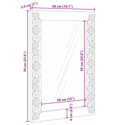 vidaXL Wall Mirror Rectangular White 70 x 50 cm Solid Mango Wood
