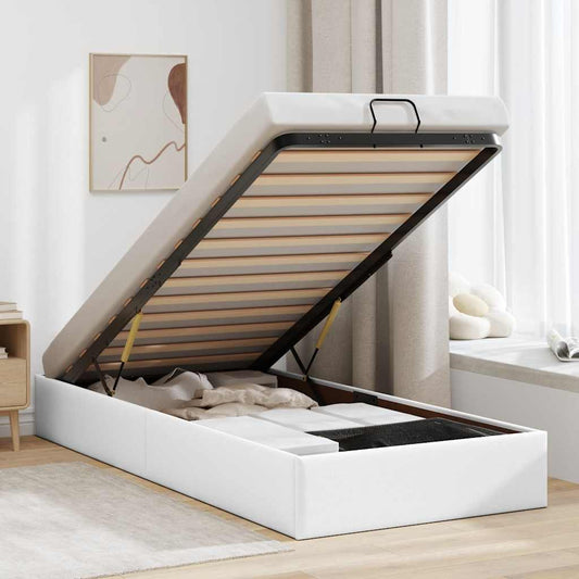 vidaXL Ottoman Bed Frame without Mattress White Single Faux Leather